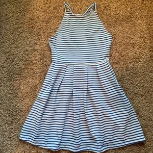 Blue and white striped babydoll mini dress